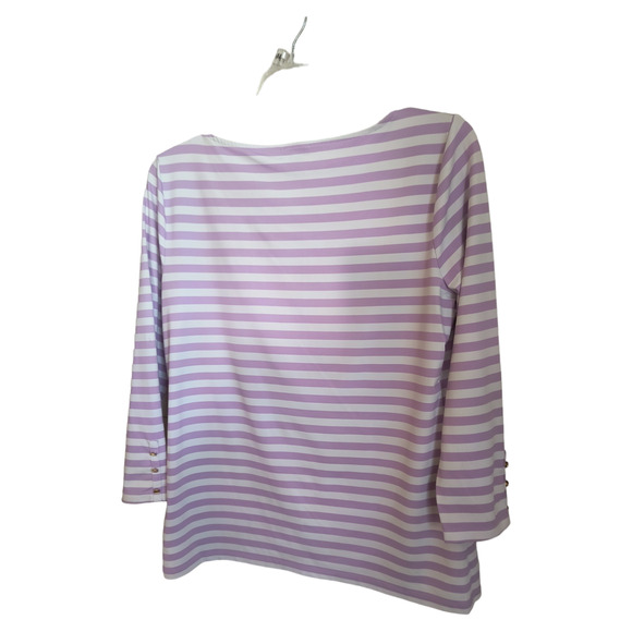 Talbots 3/4 Sleeve Top Women's Size L Lavender White Striped Stretch Knit Tee - Picture 11 of 13